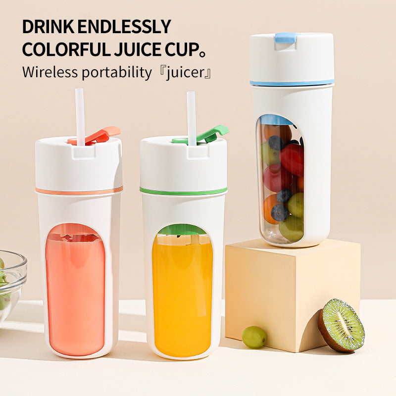 Elektrisk köksjuicer med USB-laddning, trådlös juiceblender, frukt- och apelsinmixer, juicepressmaskin, iskrosskopp och matberedare.